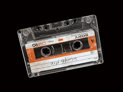 Vintage Headphones Sound System With Retro Sony Chrome Cassette Mix Tape Audio 3d model