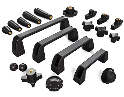 Stylish Black Door Handles With Different Designs And Furniture Hardware Accessories 3d model