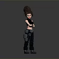 3D Game Movie Character With Brown Bun Hairstyle Black Sleeveless Top Cargo Pants Crossed Arms