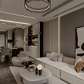 Modern Luxurious Living And Dining Room Interior Design With Cozy Sofa Elegant Fireplace And Lighting
