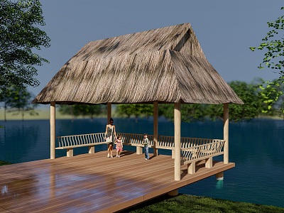 Modern thatched pavilion country thatched cottage leisure gallery pavilion 3d model