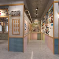 Traditional Style Restaurant Interior With Colorful Chinese Character Signs Brick Walls And Wooden Furniture