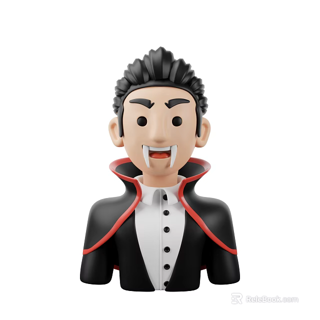 Game Movie Vampire Character With Black Hair Sharp Fangs Red Collar And Black Coat 3d model 