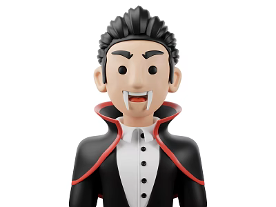 Game Movie Vampire Character With Black Hair Sharp Fangs Red Collar And Black Coat 3d model