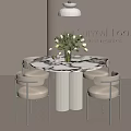 Modern Round Dining Table Set with Marble Top Four Upholstered Chairs and Pendant Light
