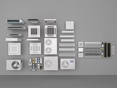 Various Air Conditioner Fan Models Including Wall Mounted and Window Type Units 3d model