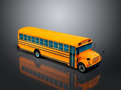 Yellow School Bus Exterior With Blue Windows And Reflective Surface Design 3d model