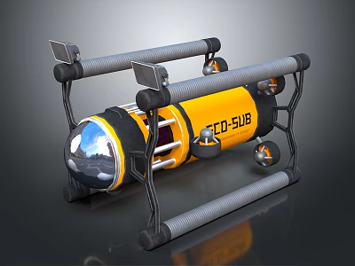 Yellow Ocean Sub Underwater Vehicle With Spherical Cabin And Metal Frame 3d model