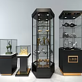 Modern Glass Display Shelves With Lighting For Decorative Sculptures And Logo Base