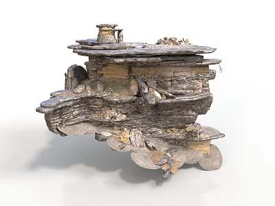 Natural Wood And Stone Stacked Sculpture With Textured Layers And Decorative Design 3d model