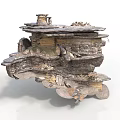 Natural Wood And Stone Stacked Sculpture With Textured Layers And Decorative Design