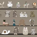 Cute Plush Stuffed Toys with Various Animal Designs on Display Shelves