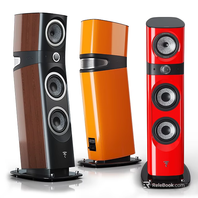 Home Theater Room Featuring Floor Standing Speakers in Wooden Orange and Red Colors 3d model 