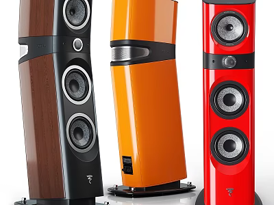 Home Theater Room Featuring Floor Standing Speakers in Wooden Orange and Red Colors 3d model