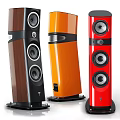 Home Theater Room Featuring Floor Standing Speakers in Wooden Orange and Red Colors