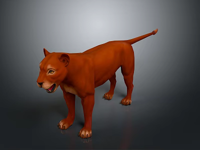 Orange Lion 3D Model Standing with Open Mouth and Realistic Render Details 3d model