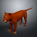 Orange Lion 3D Model Standing with Open Mouth and Realistic Render Details