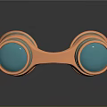 Vintage Binoculars With Copper Trim And Silver Body Blue Lenses On Black Reflective Surface