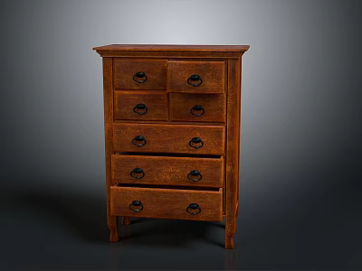 Wooden Chest of Drawers with Multiple Drawers and Metal Handles in Classic Design 3d model