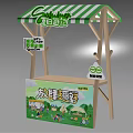 Commercial Equipment Wooden Display Stand With Green White Striped Awning For Outdoor Promotion