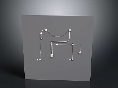 Gray Background Technical Schematic With White Lines And Square Blocks 3d model