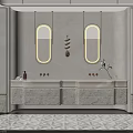 Modern Bathroom Vanity With Double Sink Gold Framed Oval Mirrors And Marble Countertop