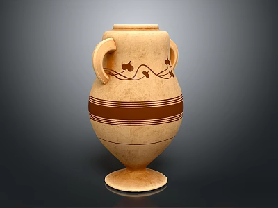 Carved Amphora Sculpture With Intricate Patterns Two Handles Brown Stripes And Beige Ceramic Base 3d model