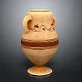 Carved Amphora Sculpture With Intricate Patterns Two Handles Brown Stripes And Beige Ceramic Base