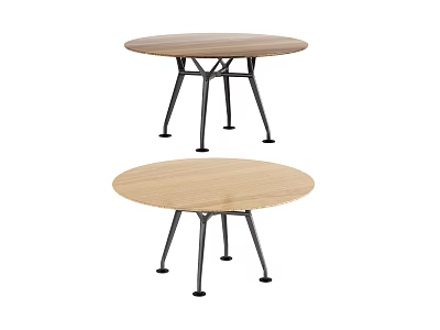 Two Modern Round Office Desks With Wooden Tabletop And Metal Legs 3d model