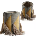 Colorful Fabric Storage Baskets With Fringe Trim And Various Geometric Patterns