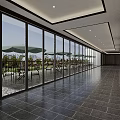 Chinese Style Interior Corridor With Wooden Furniture Decorative Painting And Large Windows