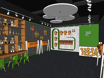 Modern Clothing Store Interior Design With Green Chairs Display Racks And Apparel 3d model
