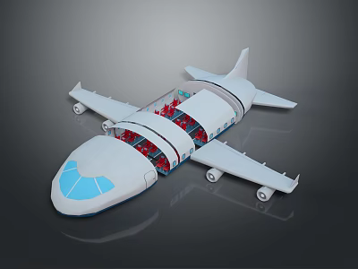 Cutaway Airplane Model Showing White Fuselage Blue Windows And Red Seats 3d model