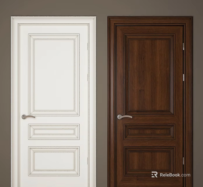 White And Dark Brown Wooden Swing Doors With Classic Panel Design For Home Interior 3d model 