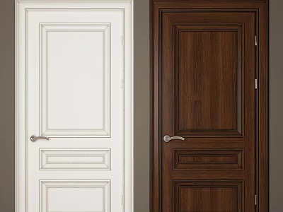 White And Dark Brown Wooden Swing Doors With Classic Panel Design For Home Interior 3d model