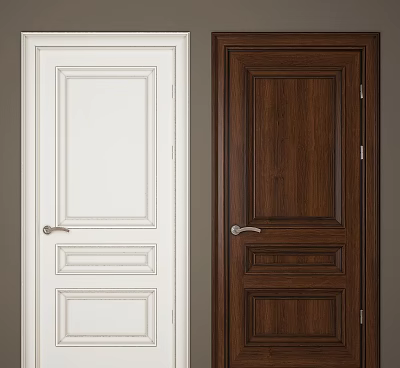 White And Dark Brown Wooden Swing Doors With Classic Panel Design For Home Interior 3d model