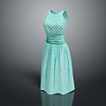 Light Green Sleeveless Dress With White Polka Dots And Belt Design