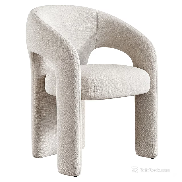 Leisure Chair In Beige Fabric With Curved Armrests And Modern Minimalist Design 3d model 