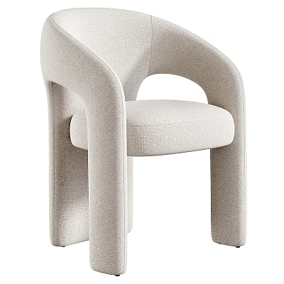 Leisure Chair In Beige Fabric With Curved Armrests And Modern Minimalist Design 3d model