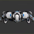 Futuristic Robot Character With Detailed Metallic Armor And Blue Glowing Elements