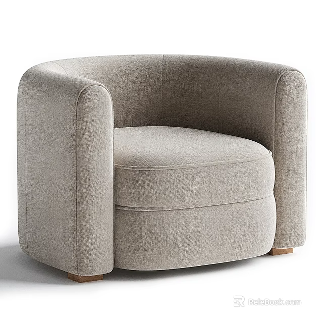 Light Gray Upholstered Fabric Leisure Chair With Rounded Armrests Modern Design And Wooden Legs 3d model 