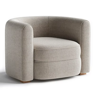 Light Gray Upholstered Fabric Leisure Chair With Rounded Armrests Modern Design And Wooden Legs 3d model