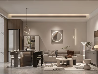 Modern Apartment Interior With Sofa Dining Table And Decor 3d model