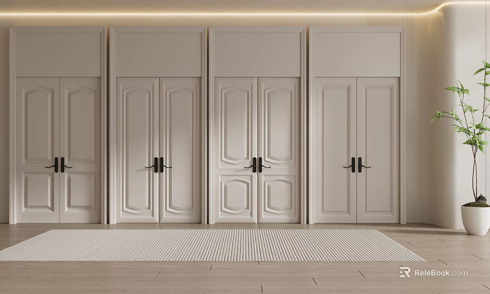 White Double Doors With Black Handles In Minimalist Interior Design 3d model 