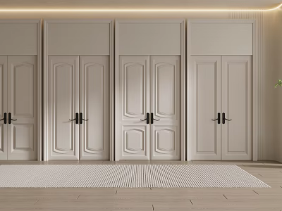 White Double Doors With Black Handles In Minimalist Interior Design 3d model