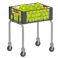Black Wheeled Tennis Ball Cart Filled With Green Tennis Balls For Sports Training Equipment Storage
