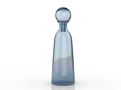 Tall Slender Glass Bottle With Gradient Blue Color And Round Stopper 3d model