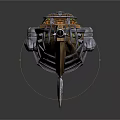 Futuristic Cosmic Spaceship With Wooden Metal Structure And Thrusters For Exploration