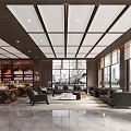 Contemporary Luxury Hotel Lobby With Marble Reception Counter And Elegant Metal Feature Wall Design