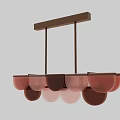 Modern Artistic Chandelier with Scalloped Pink And Brown Glass Shades Creating Elegant Lighting Fixture